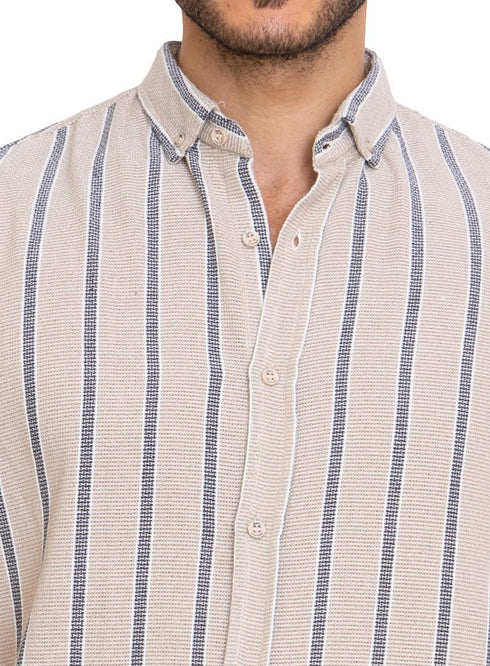 Design 1 - Beige Stripped Half - Shirt - Khotwh